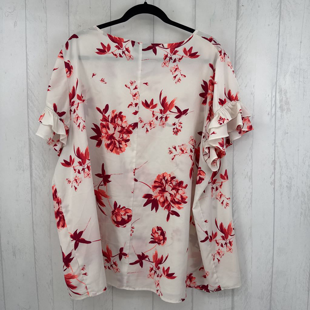 24 flo print ruffled slv top s/s