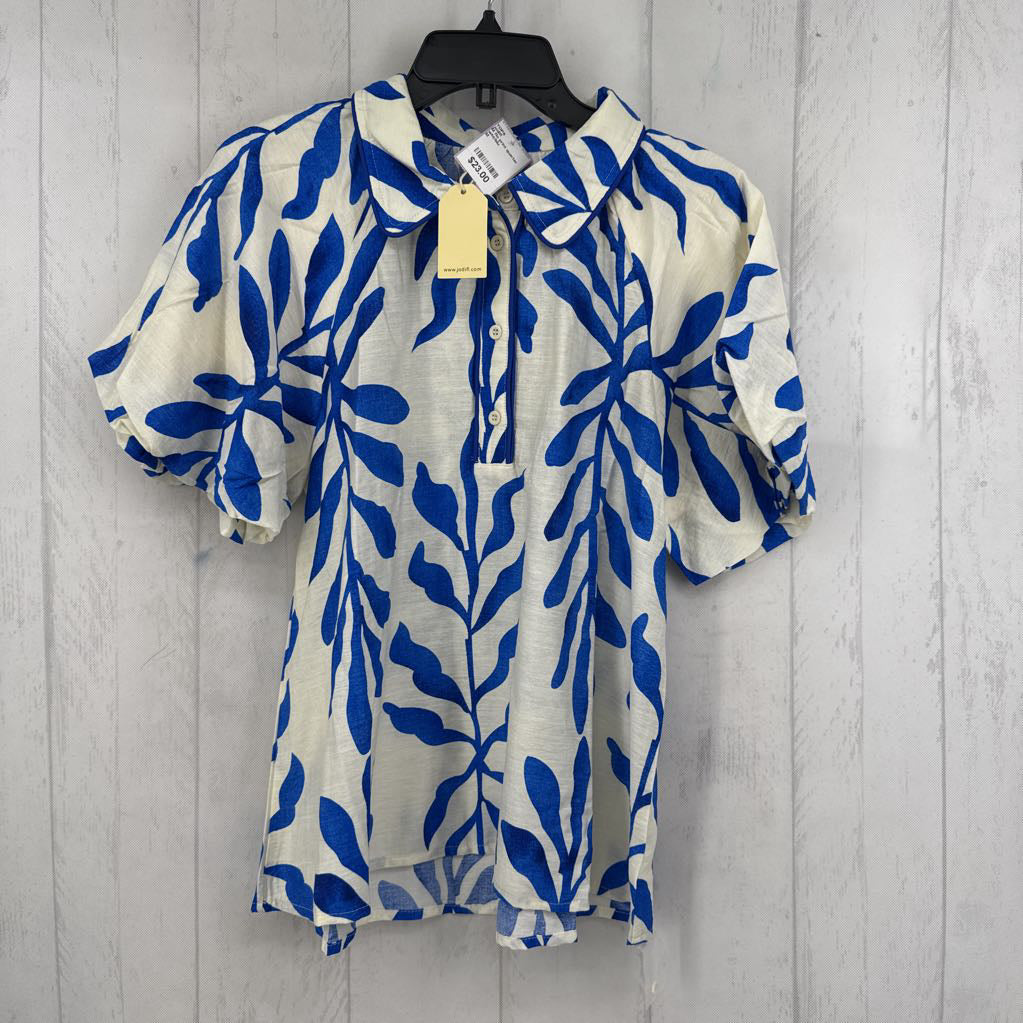 M flo print quarter button down s/s top
