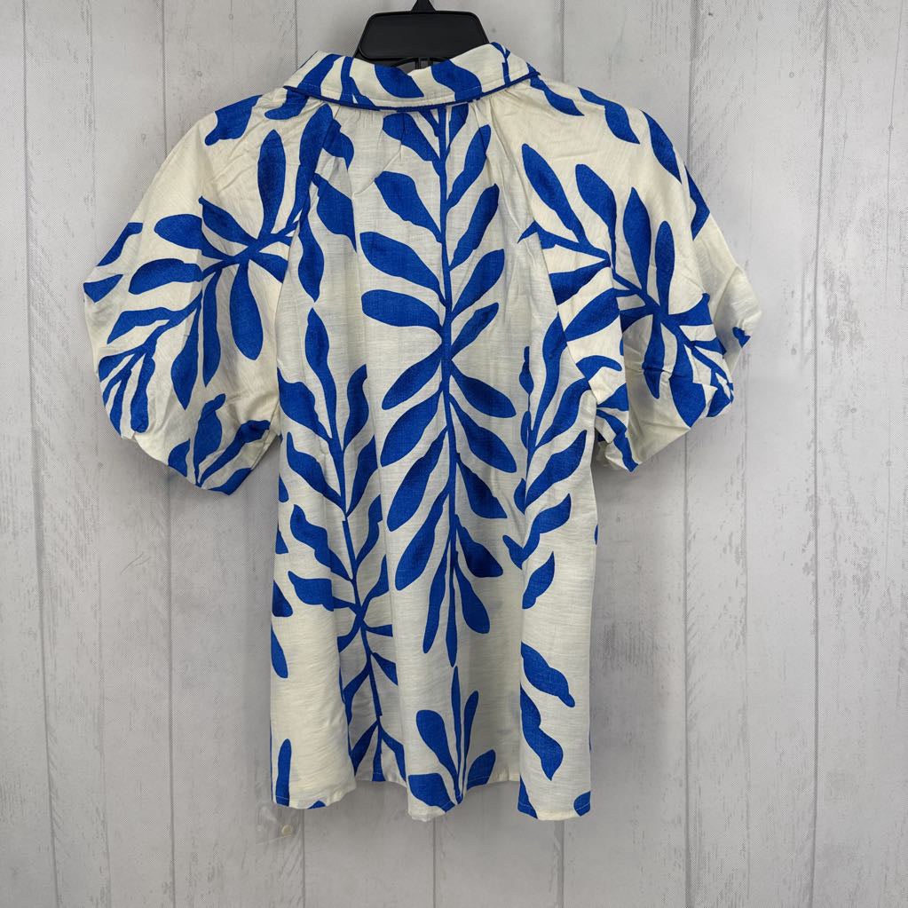 M flo print quarter button down s/s top