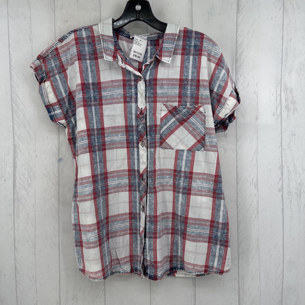 L plaid button down s/s top