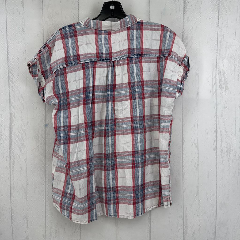 L plaid button down s/s top