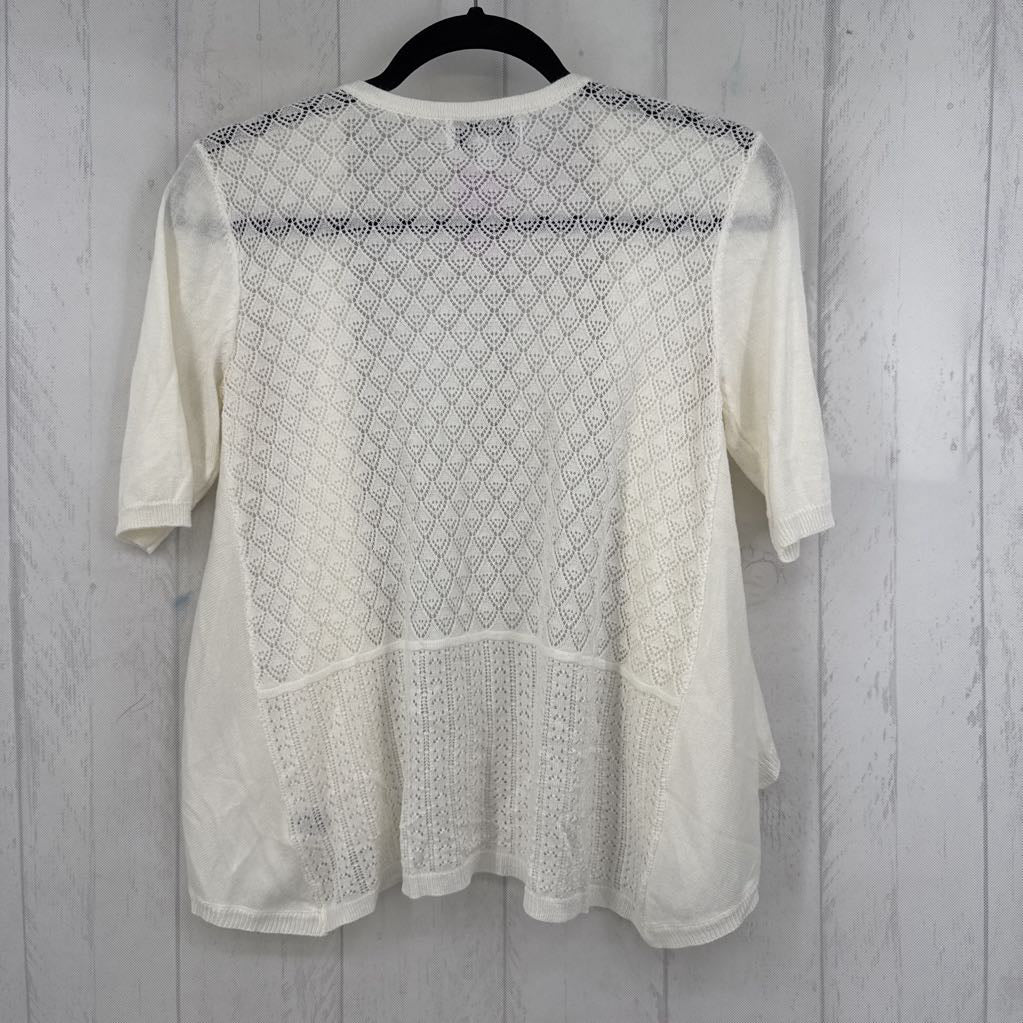 XS crochet back open front s/s cardi