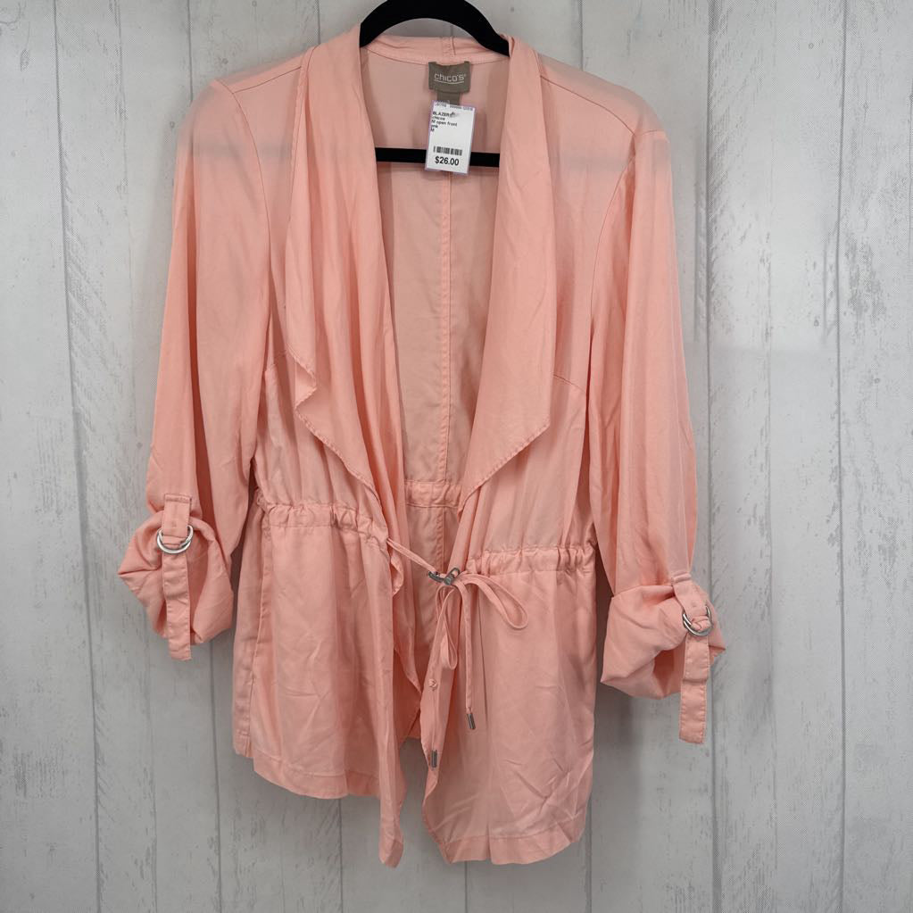 M open front drawstring waist tab slv jacket