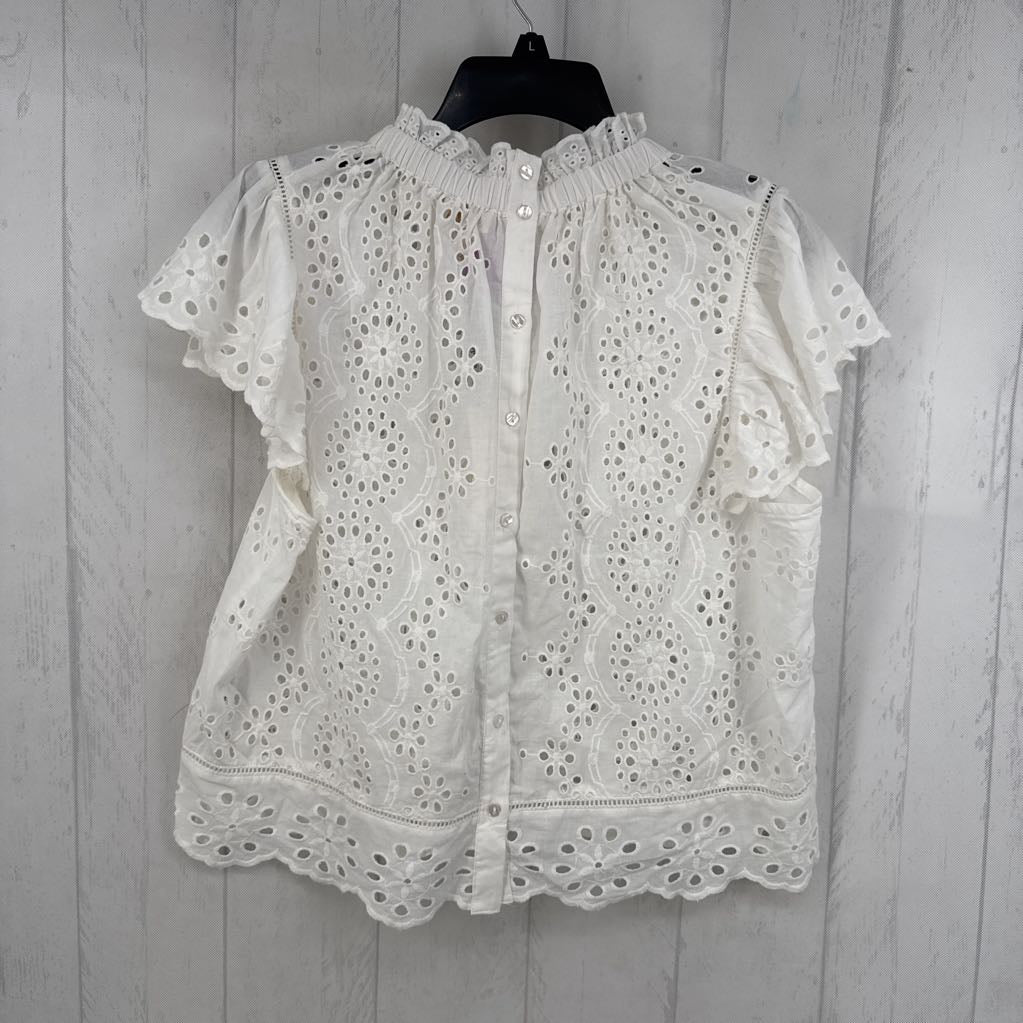 L s/s mock neck eyelete top