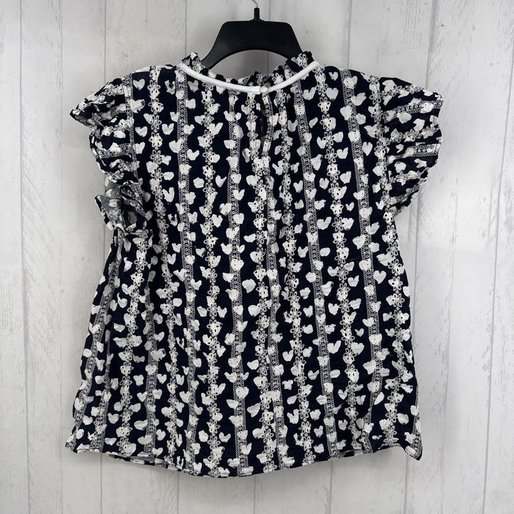 M s/s heart print eyelet top
