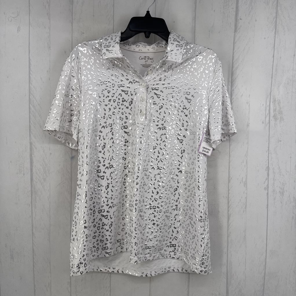 L s/s animal print polo top