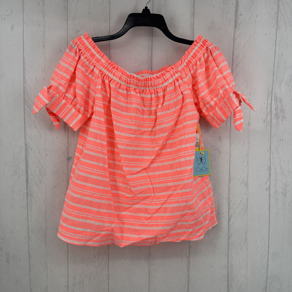 M stripe off shoulder s/s top