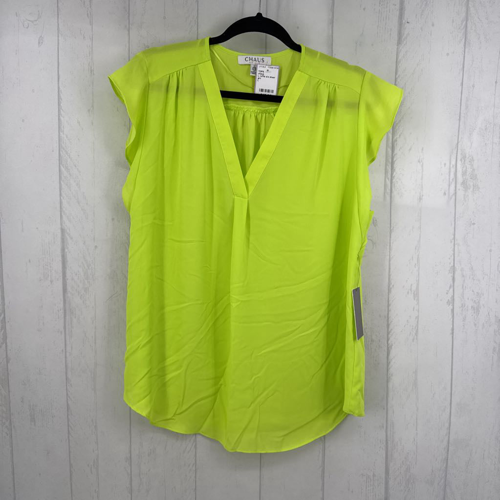 L ruffle s/s sheer v-neck top