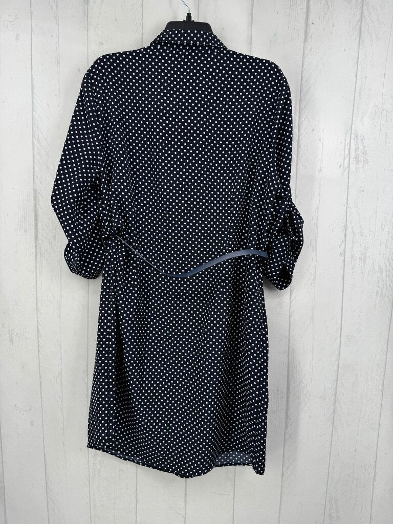 XL tab slv polka dot half button shirt dress w/ belt