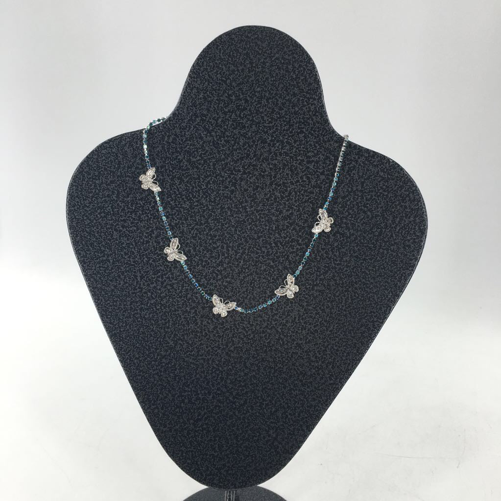 silver blue cz butterfly necklace