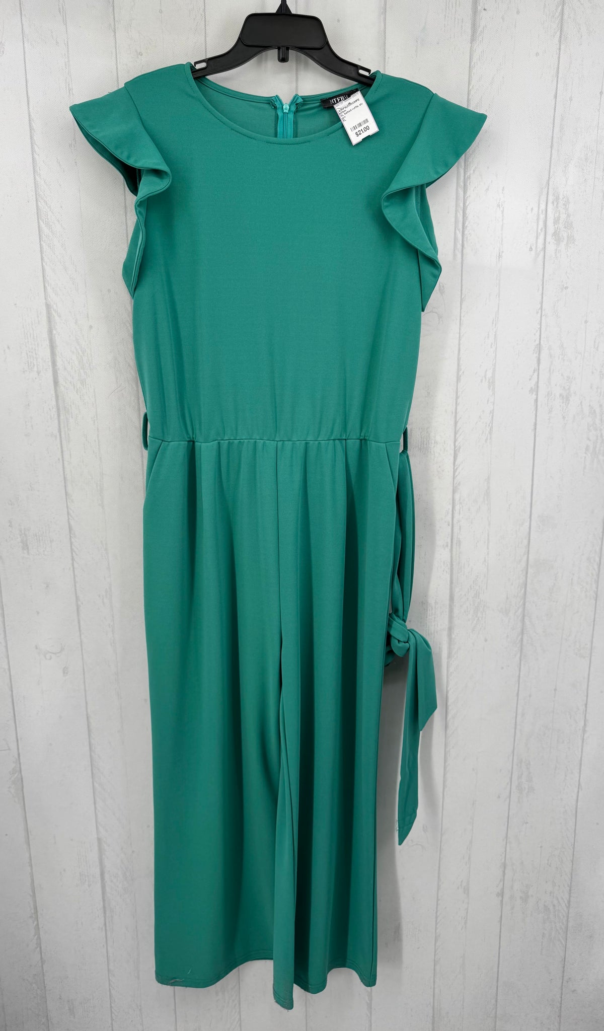 XL belted ruffle slv jumpsuit