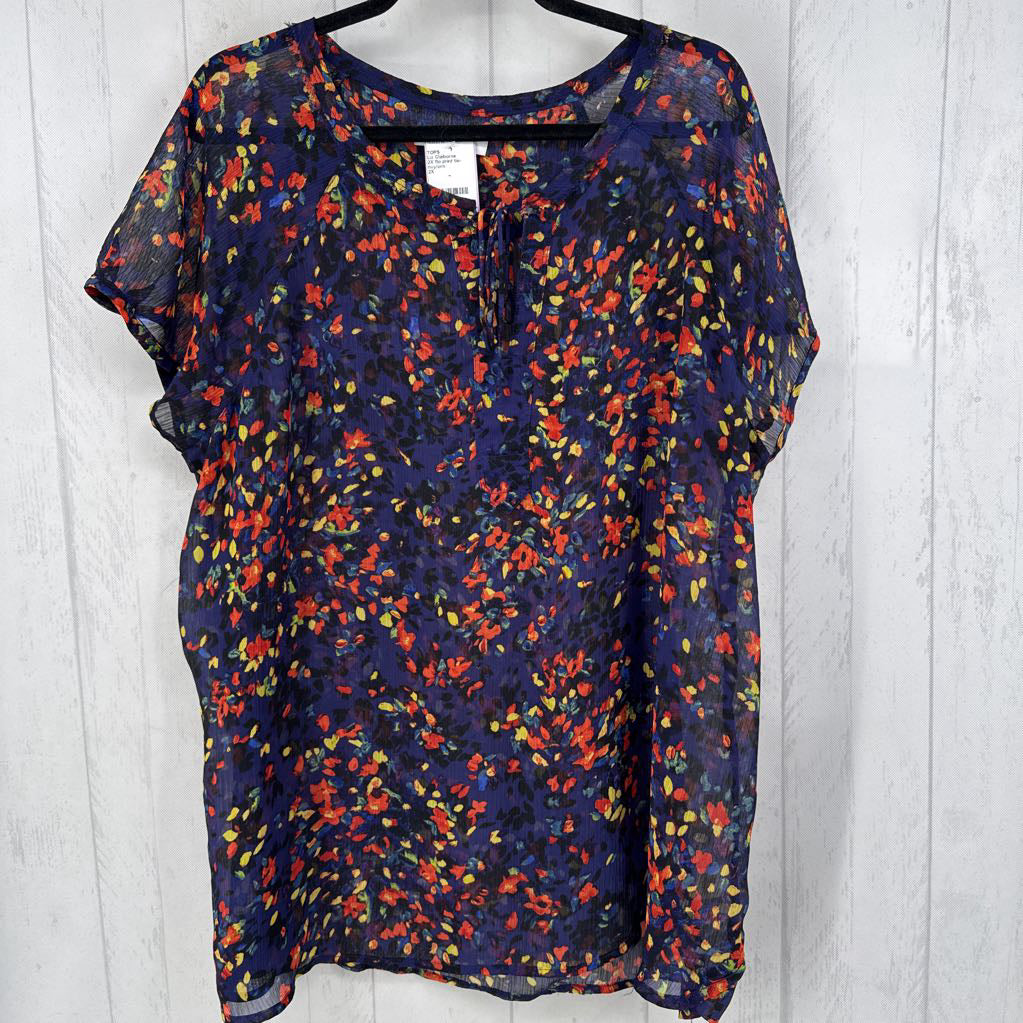 2X flo print tie-front s/s top