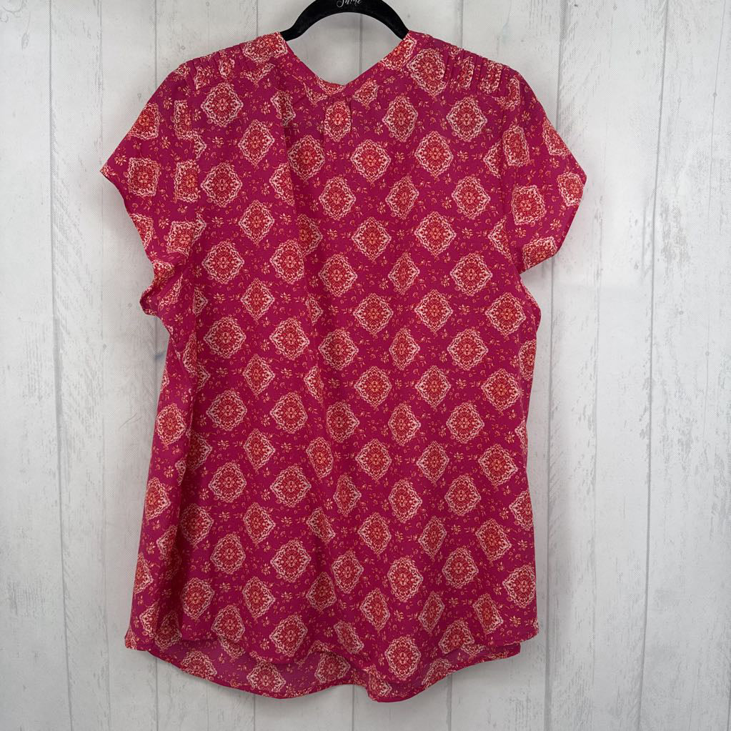 1X medallion print button down s/s top