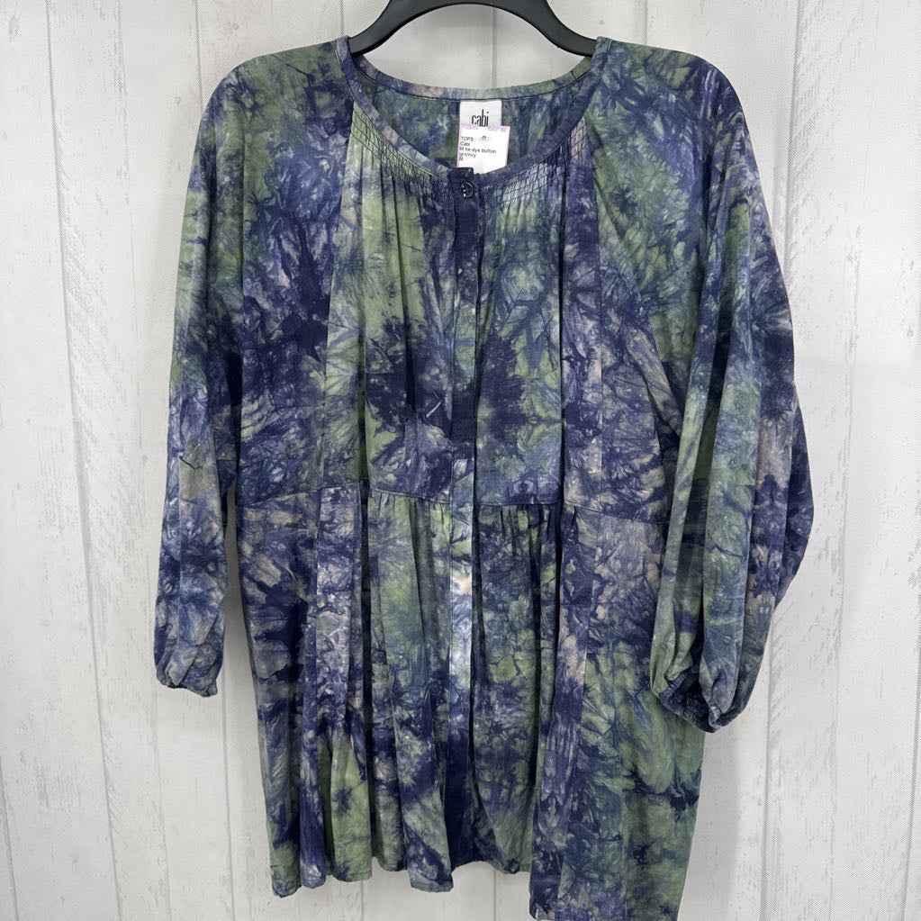 M tie-dye button down 3/4 slv top