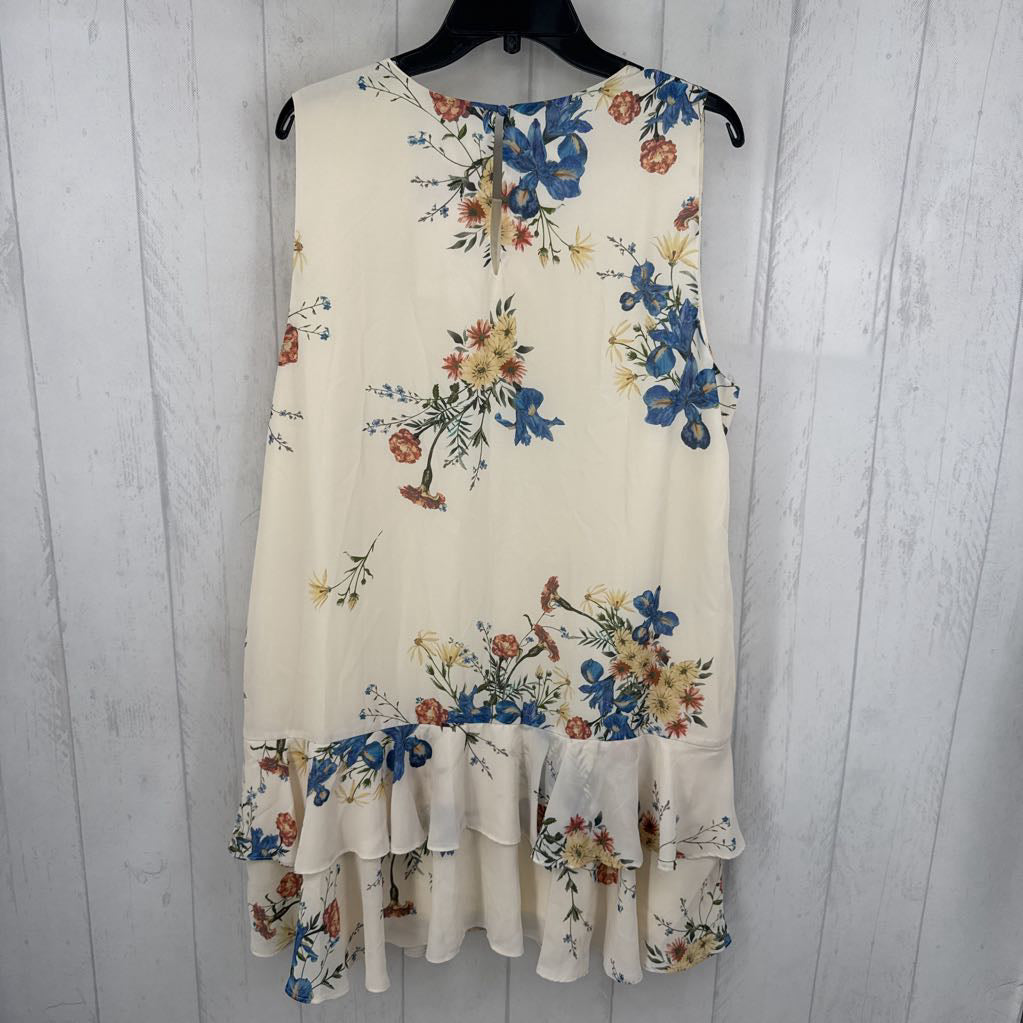 XL flo print ruffled hem slvls dress