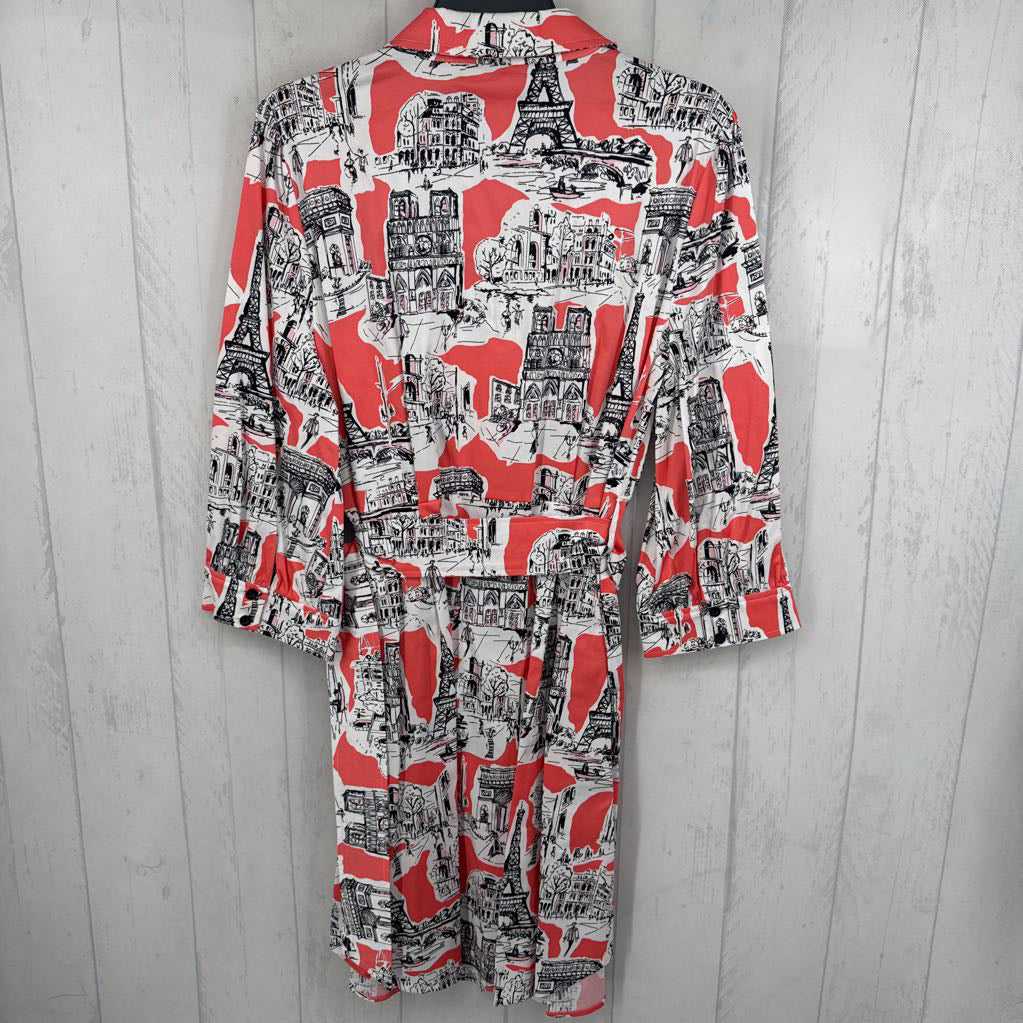 R138 16 paris graphic print belted dress