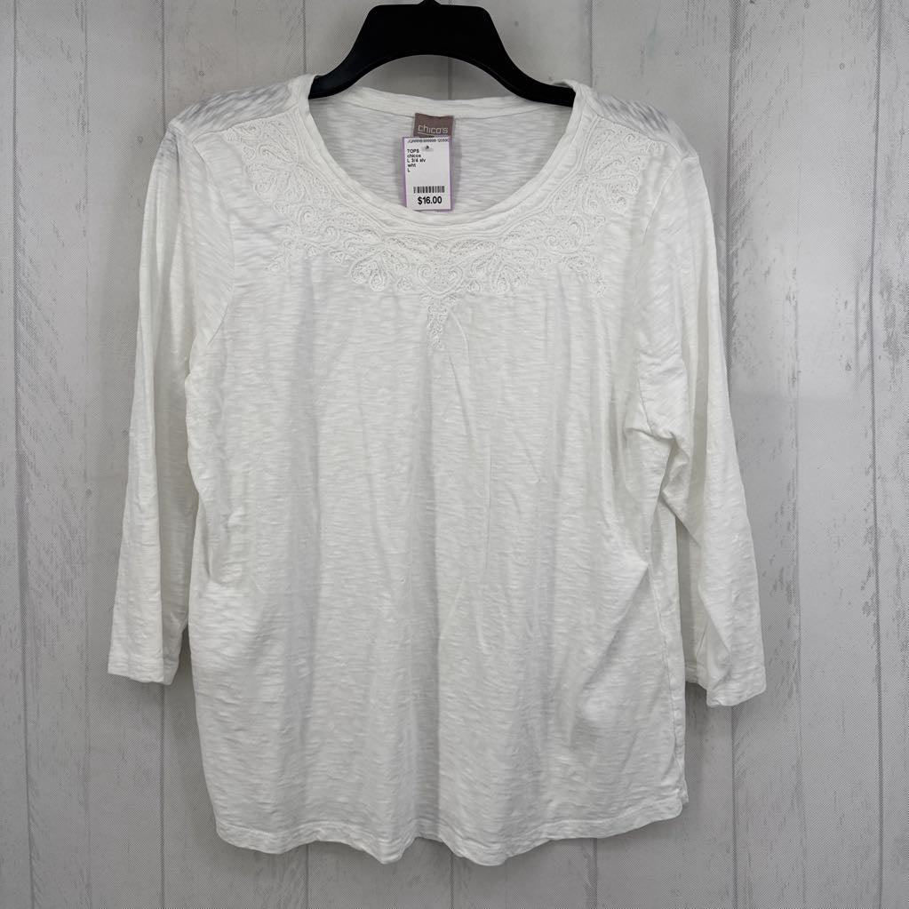 L 3/4 slv embroidered top