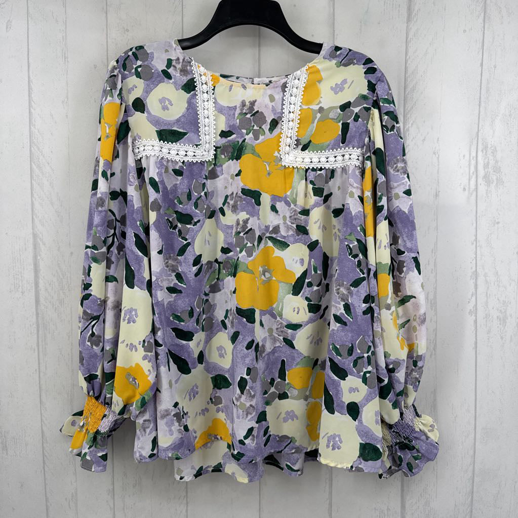 M ric-rac trim flo print l/s top