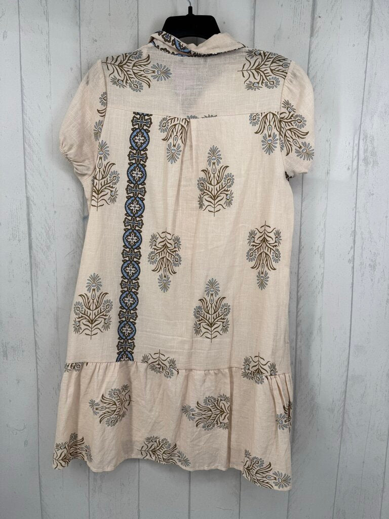 L s/s flower print button ruffle hem shirt dress