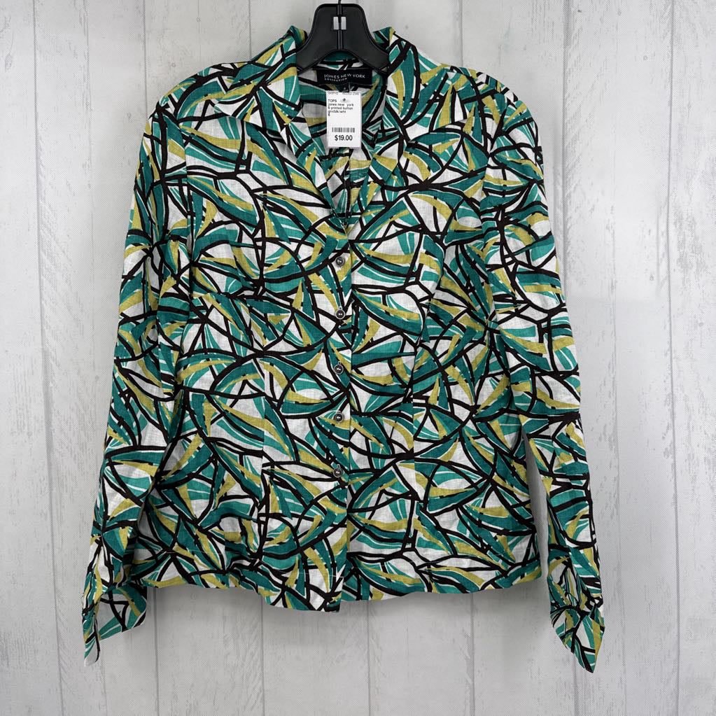 6 printed button down l/s top
