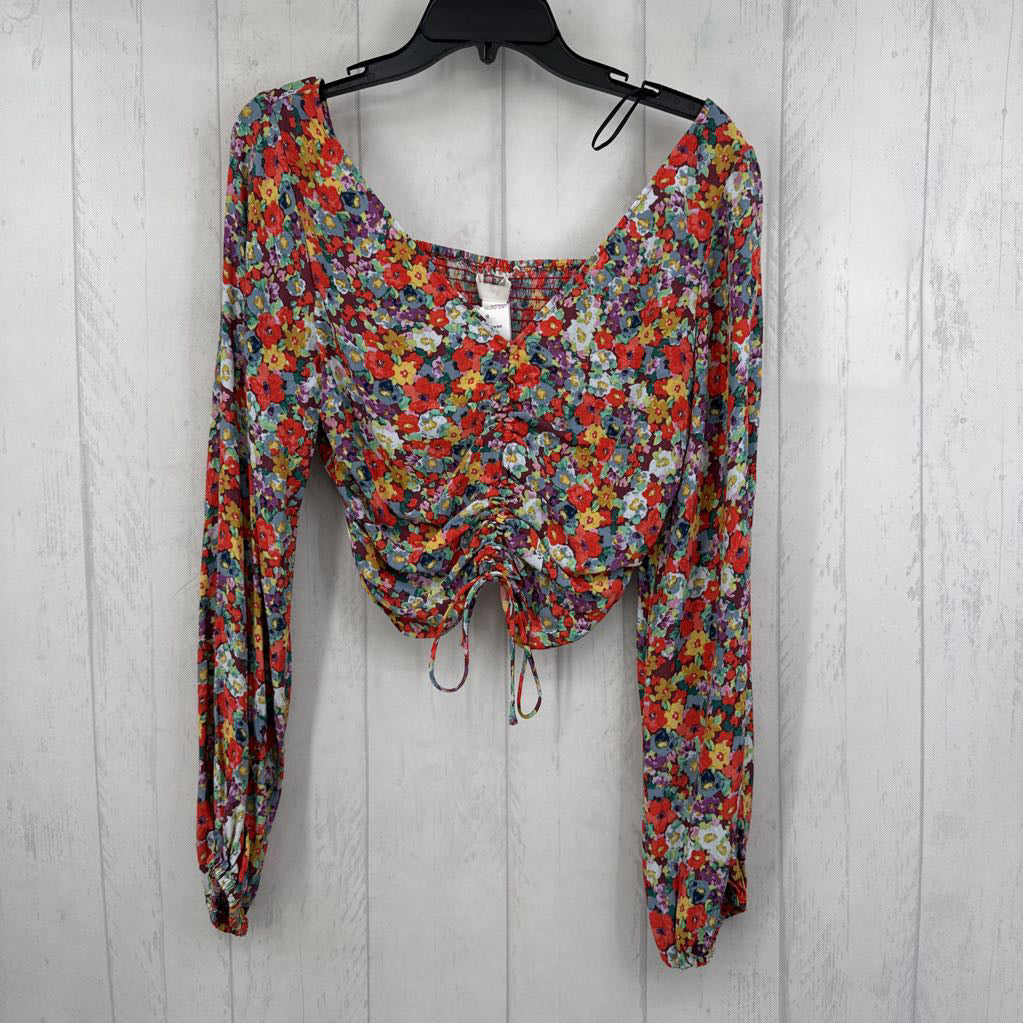 S ruched flo print l/s crop top