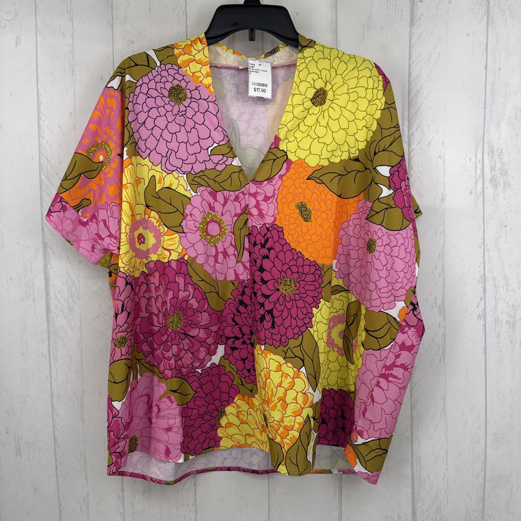 S flo print v-neck s/s top