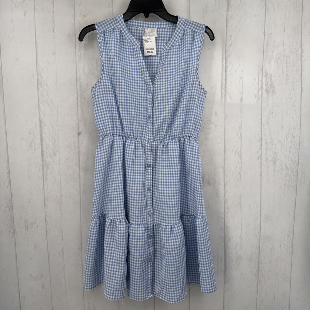 S gingham print button down tiered sundress
