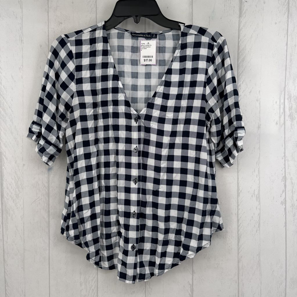 S plaid button down s/s top