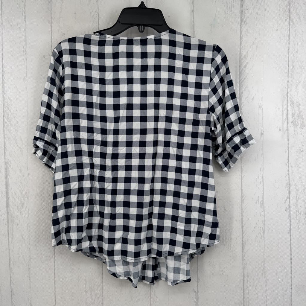 S plaid button down s/s top