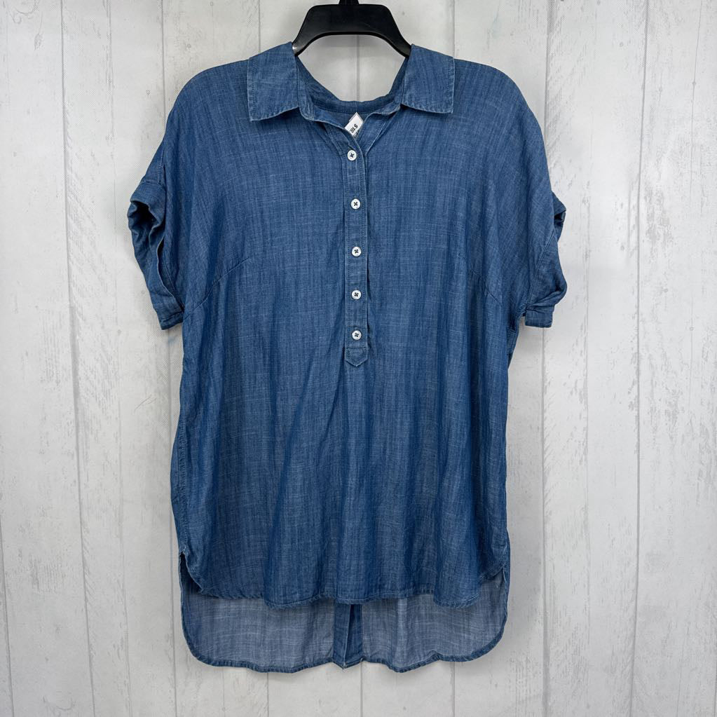 M denim 1/2 button down s/s top