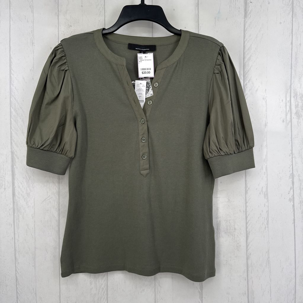 L ribbed 1/2 button down s/s top
