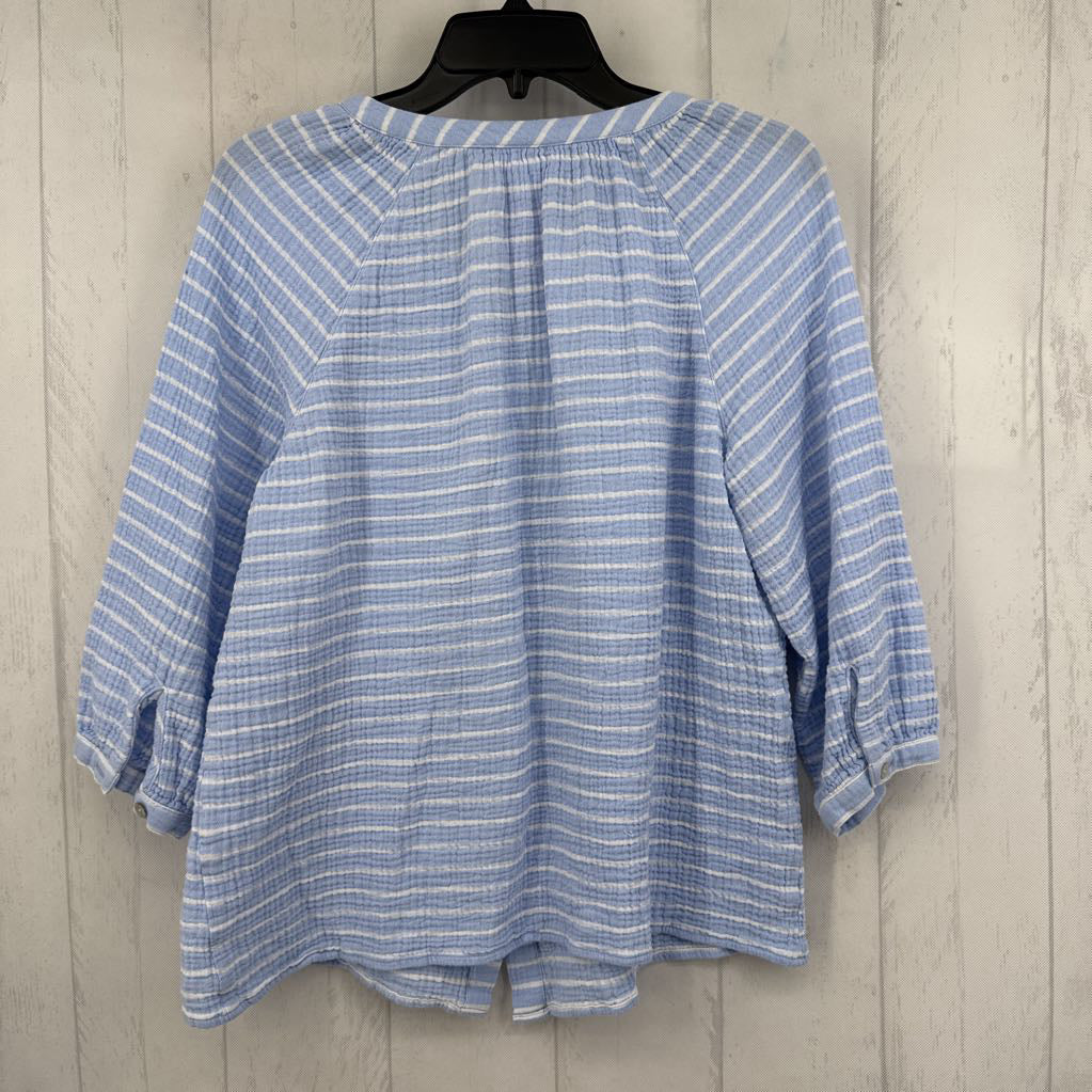 M gauze striped button down 3/4 slv top