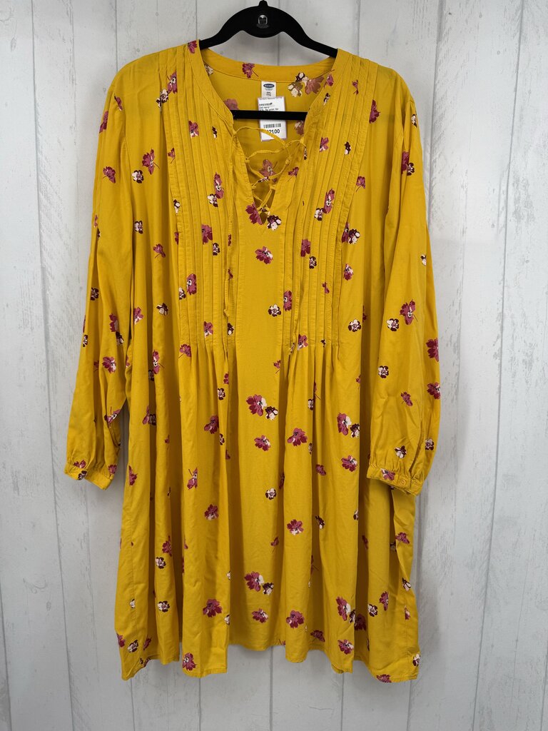 XXL flo print tie-front l/s dress