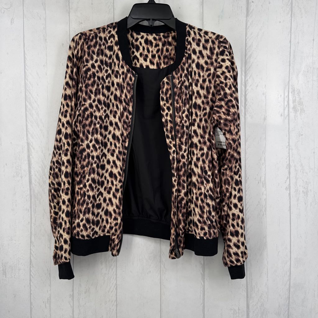 L animal print zip-up jacket