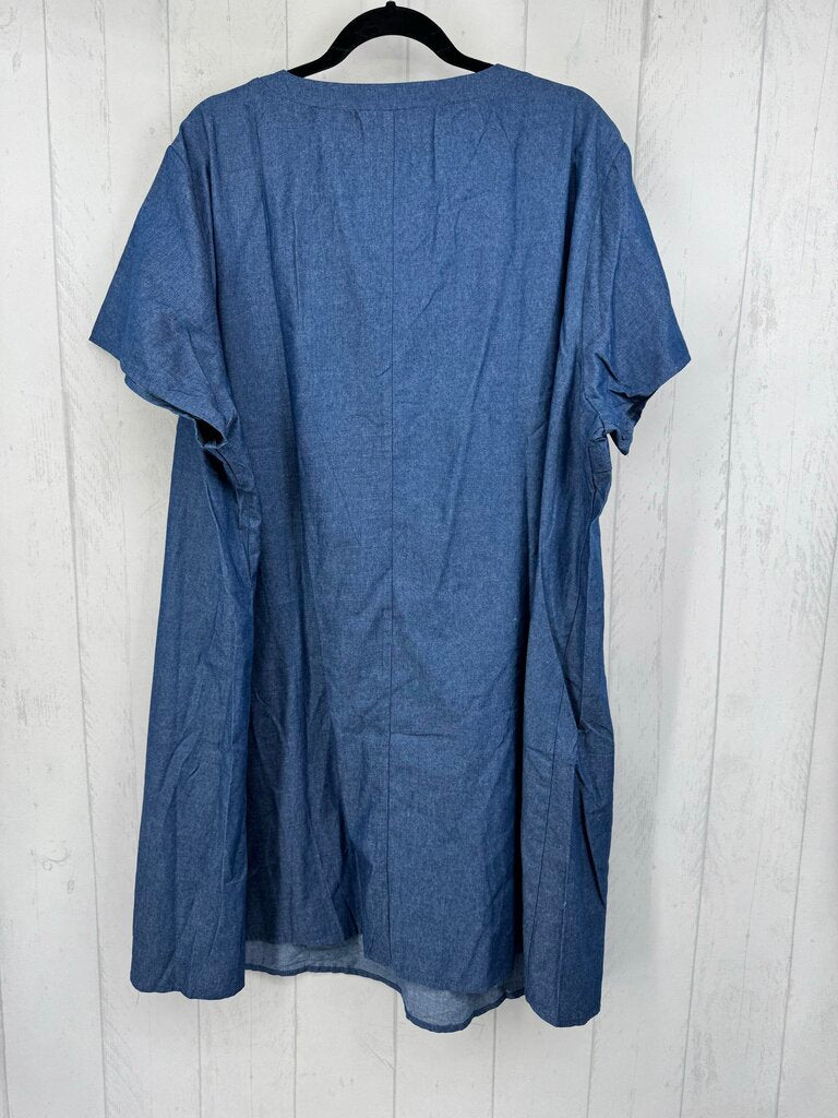 4X denim v-neck s/s dress