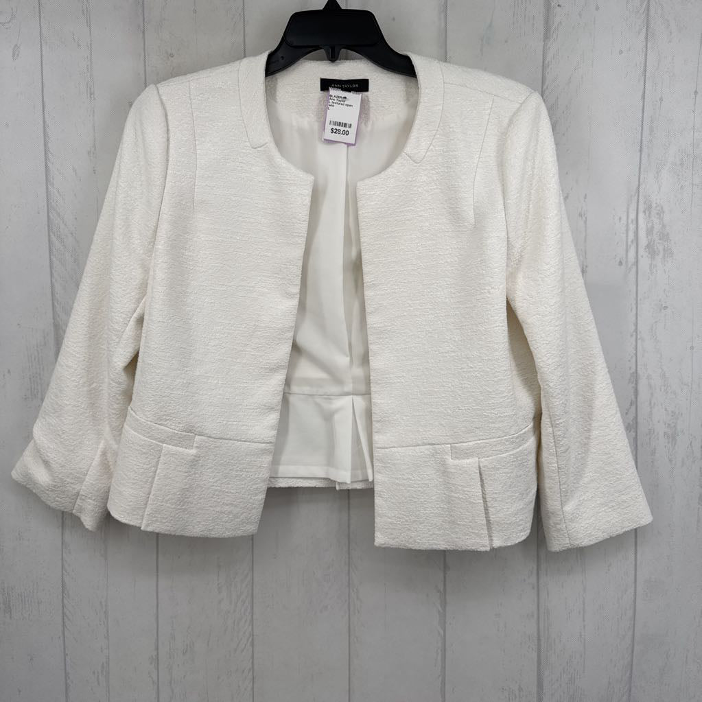 L textured open front peplum blazer