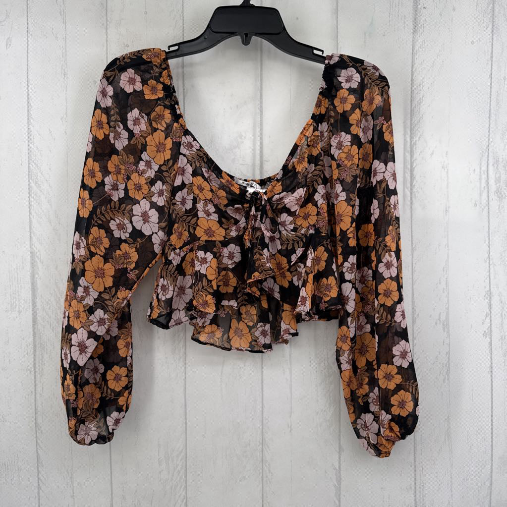 L flo print peplum l/s crop top