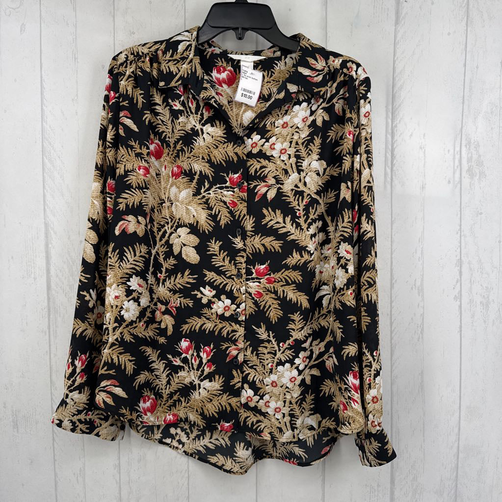 L flo print button down l/s top