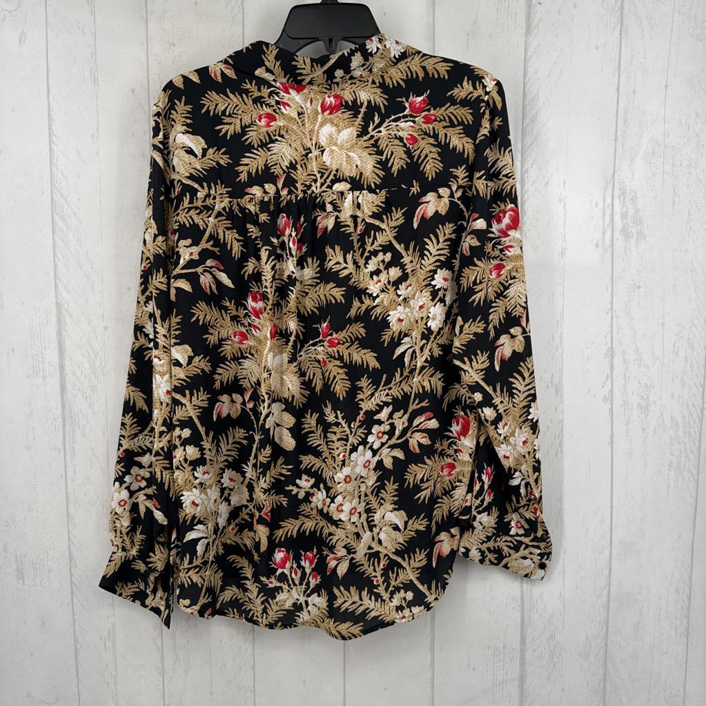 L flo print button down l/s top