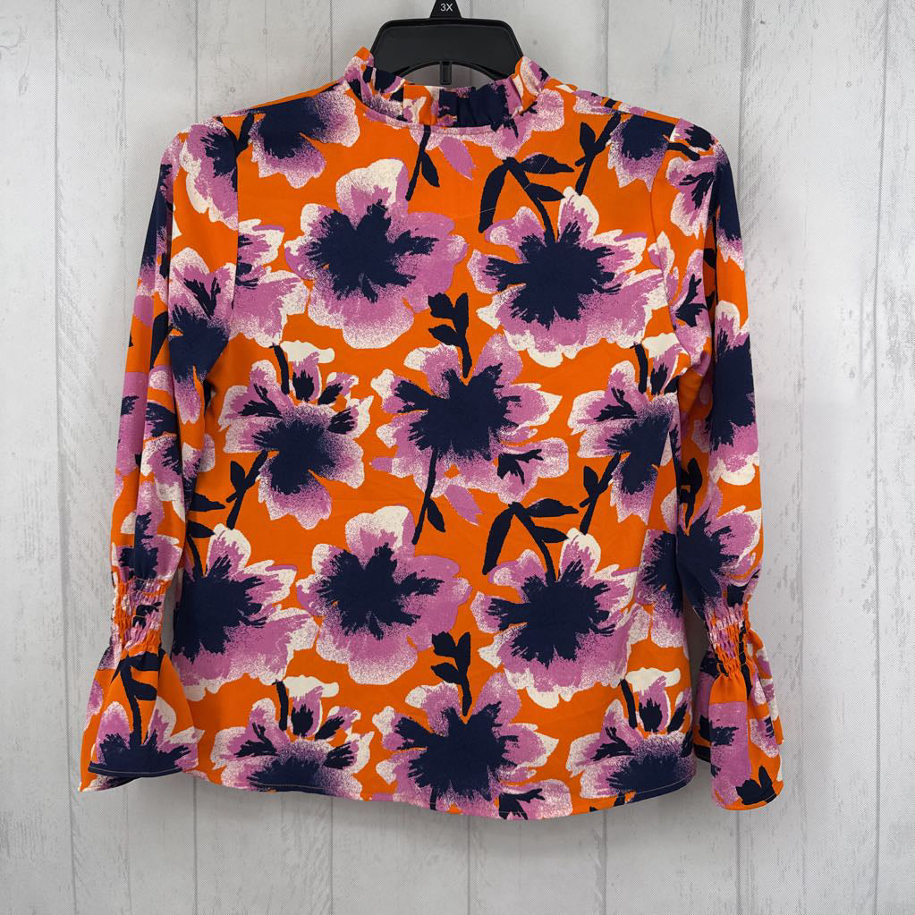 S flo print split neck l/s top