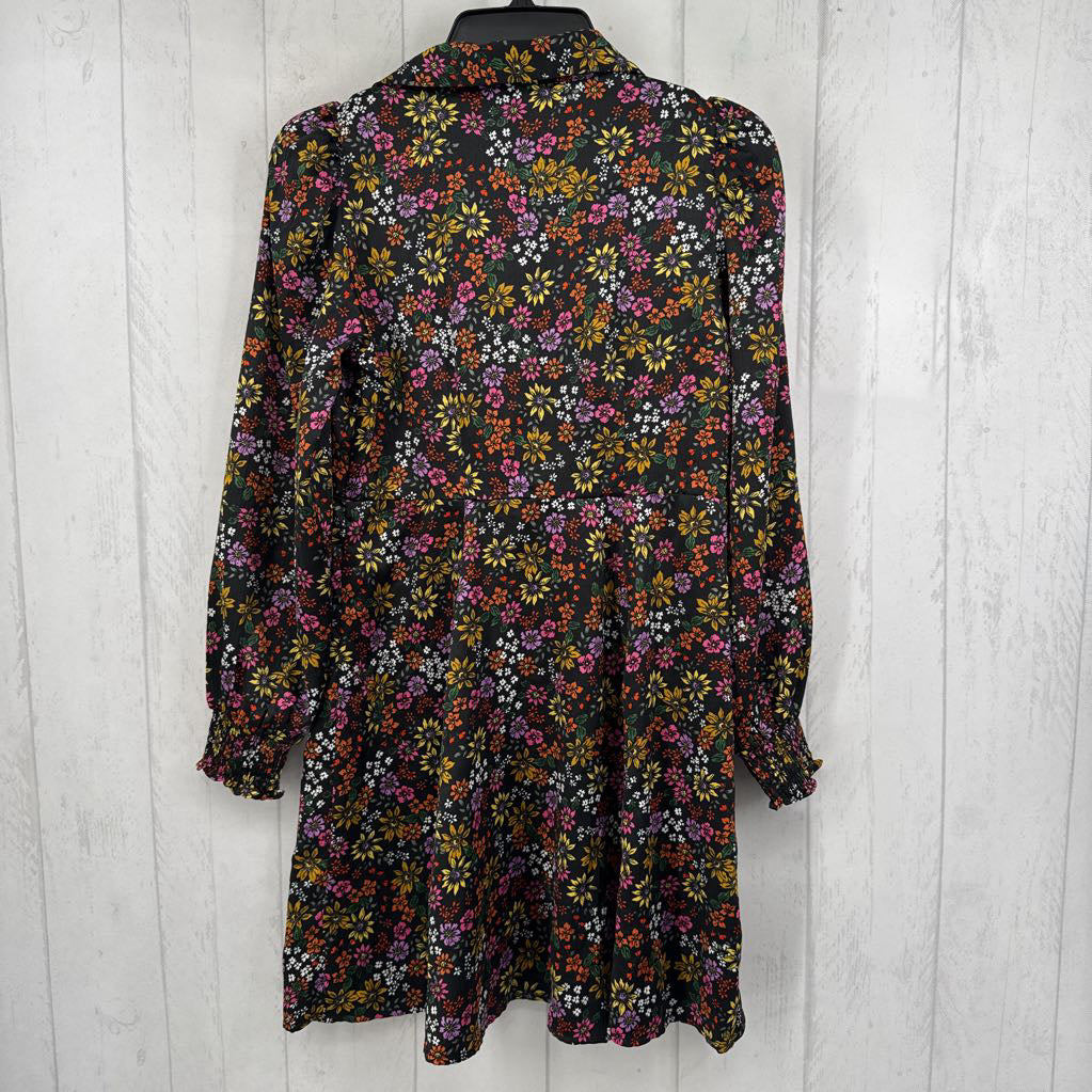 S flo print button down l/s dress