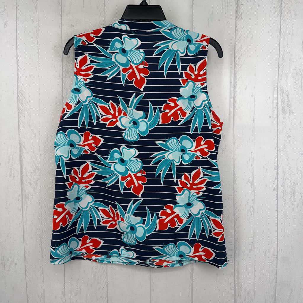 L floral & striped split neck tank