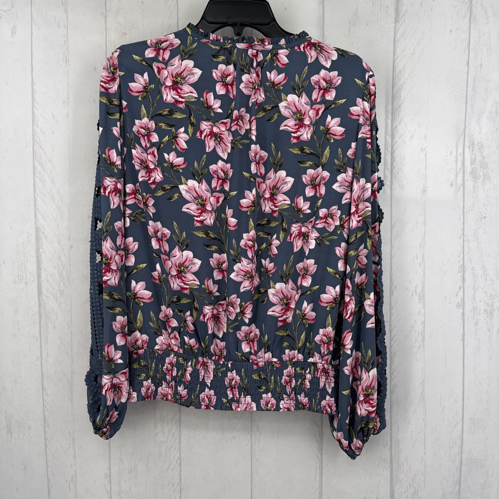 S flo print split neck l/s top