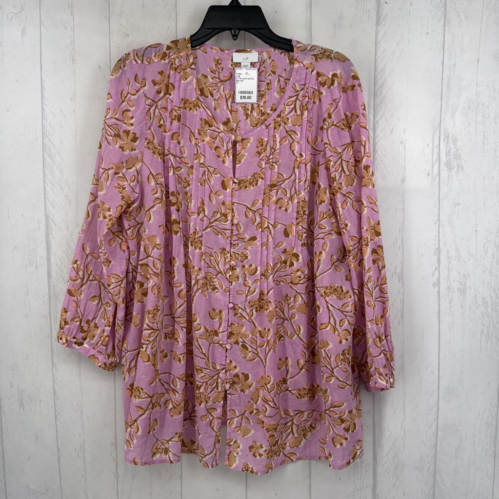 LT flo print button down l/s top