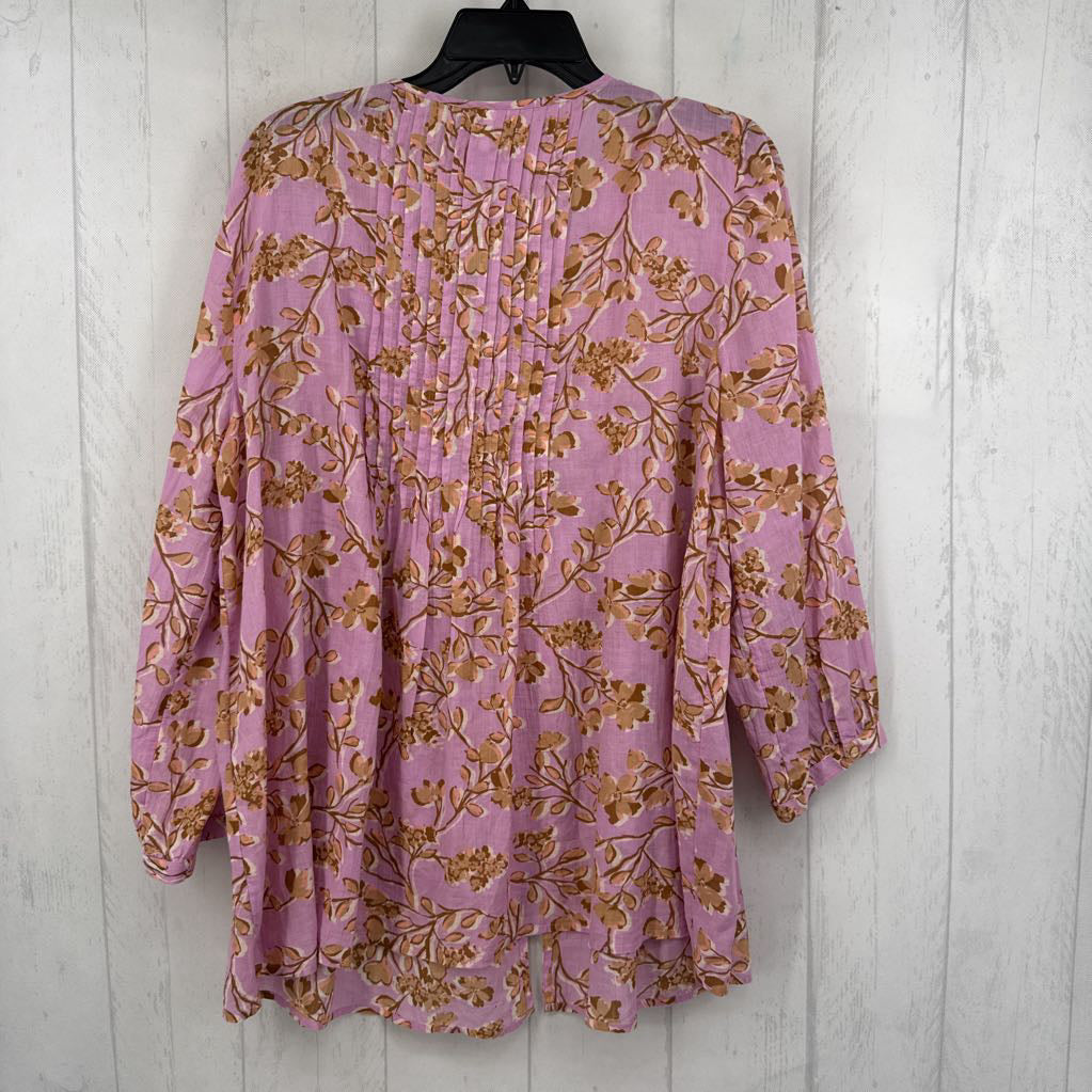 LT flo print button down l/s top