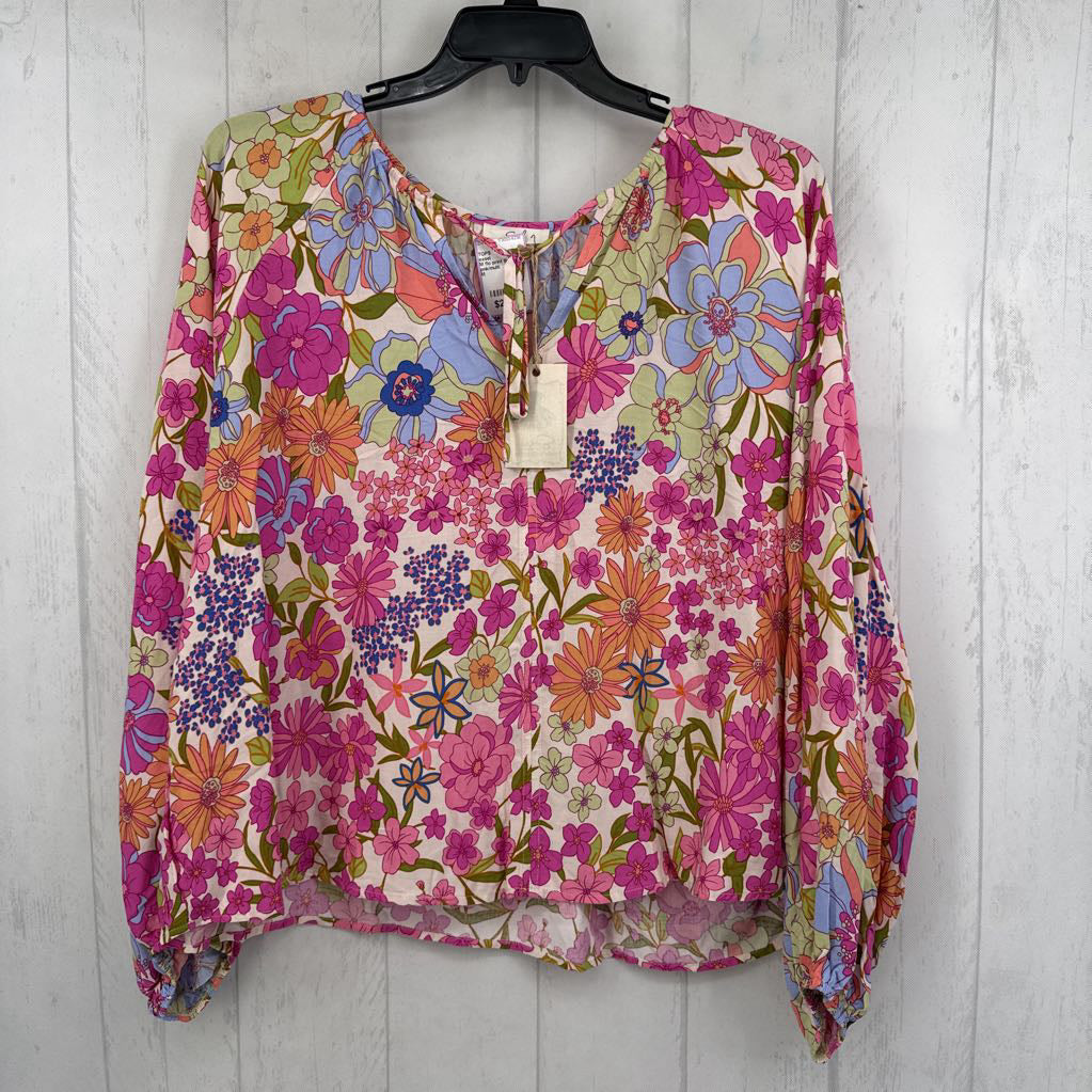 M flo print tie front l/s top