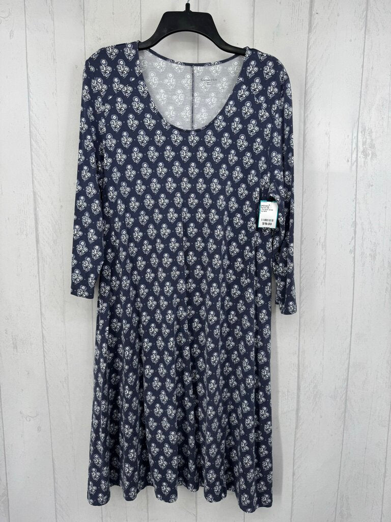 L flo print scop neck l/s dress