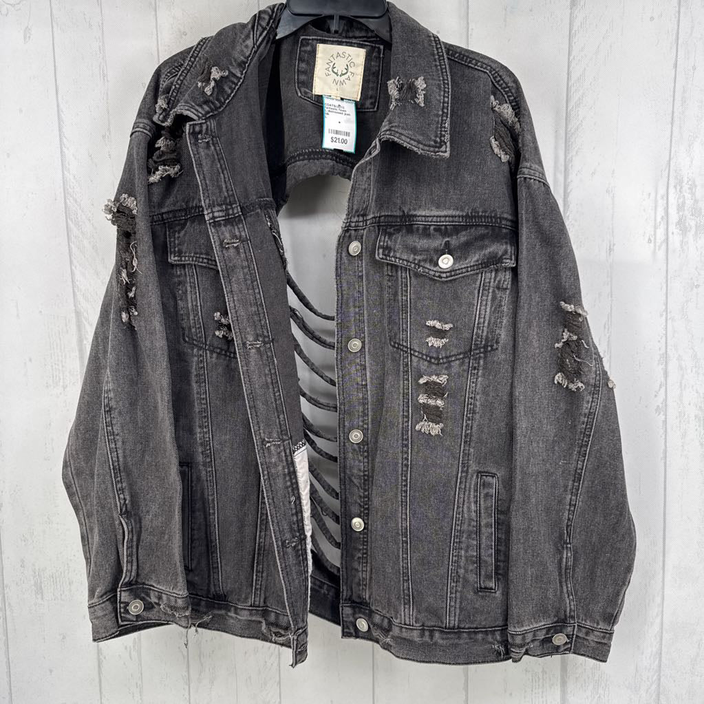 L distressed jean jacket