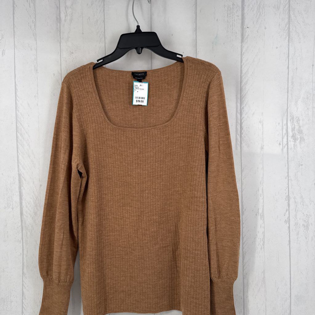 L ribbed scoop neck knit l/s top