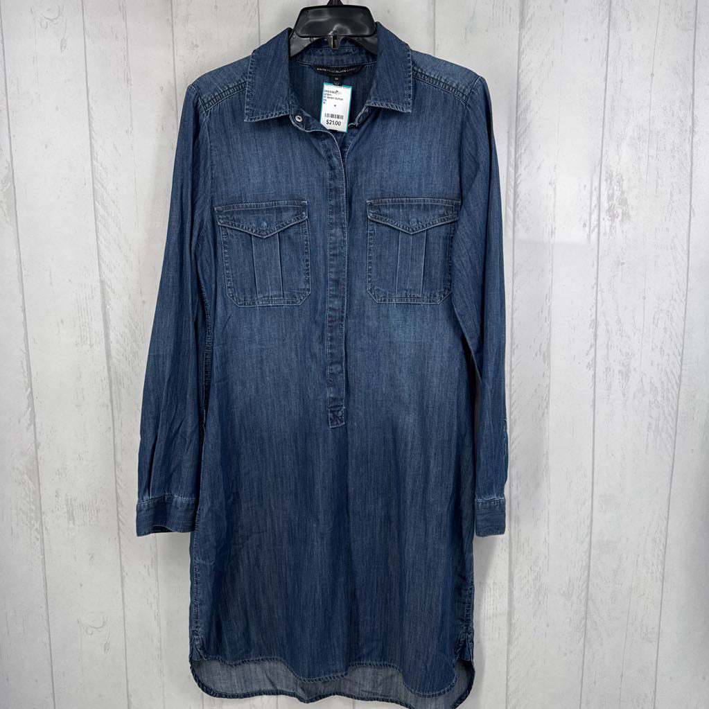 10 denim button front l/s dress